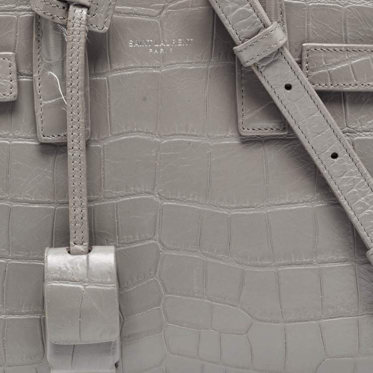 Pre Owned Saint Laurent Grey Croc Embossed Leather Nano Classic Sac De Jour Tote