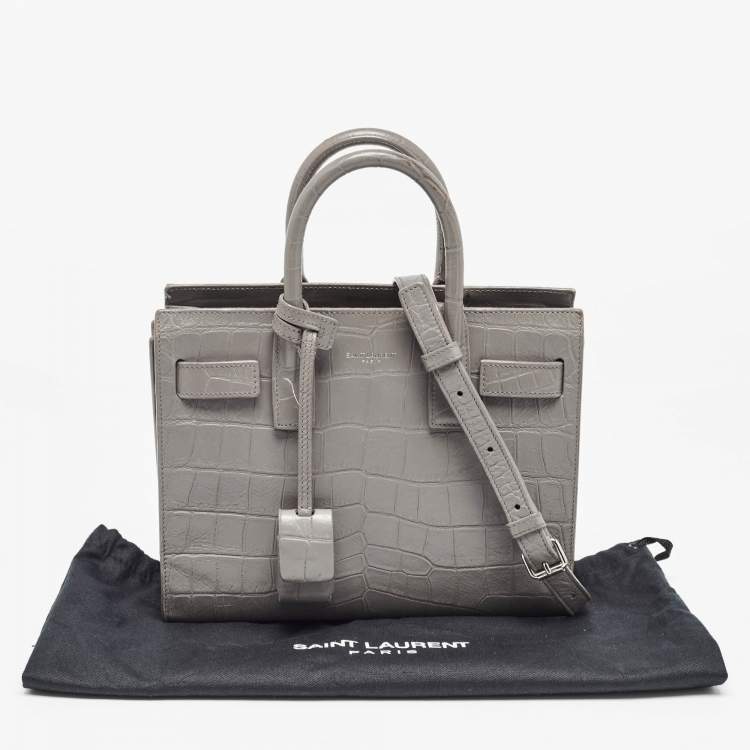 Pre Owned Saint Laurent Grey Croc Embossed Leather Nano Classic Sac De Jour Tote