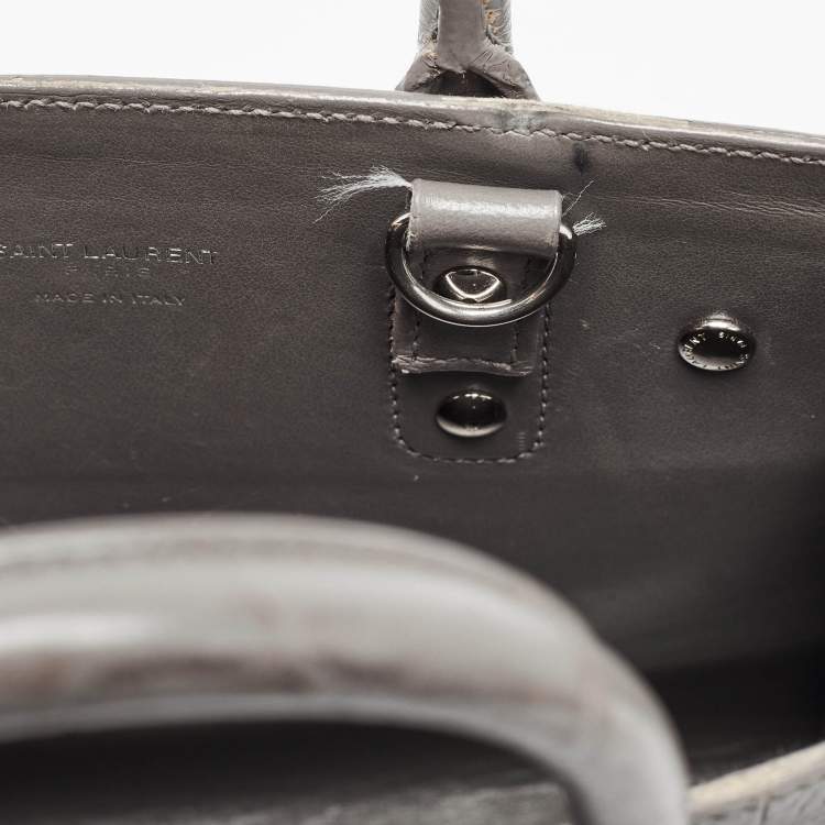 Pre Owned Saint Laurent Grey Croc Embossed Leather Nano Classic Sac De Jour Tote