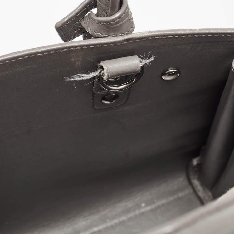 Pre Owned Saint Laurent Grey Croc Embossed Leather Nano Classic Sac De Jour Tote
