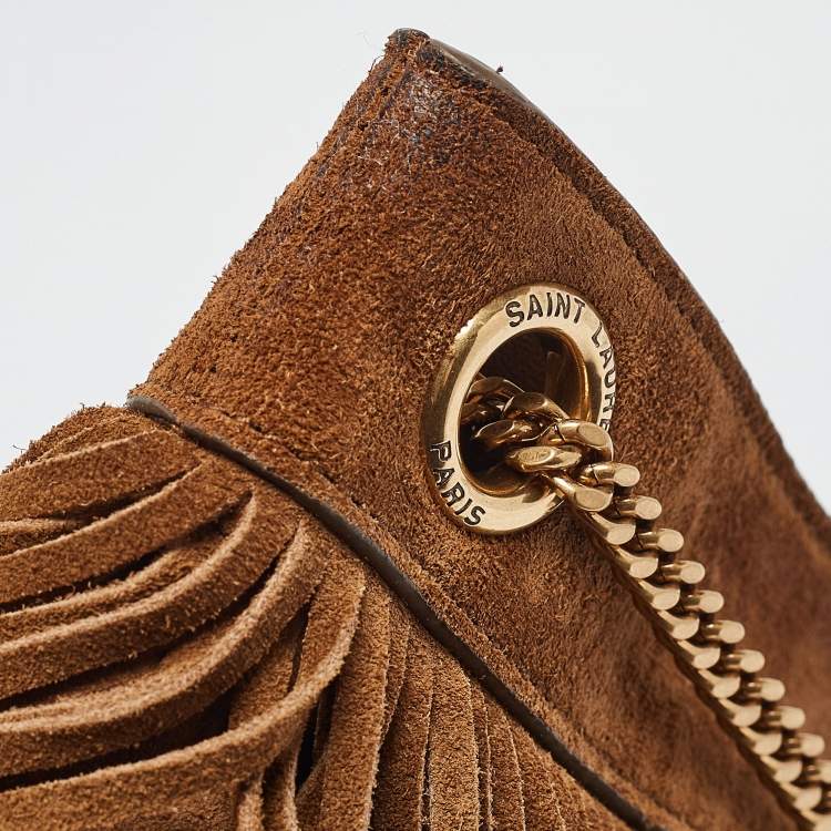 Pre Owned Saint Laurent Brown Suede Fringe Grace Chain Bag