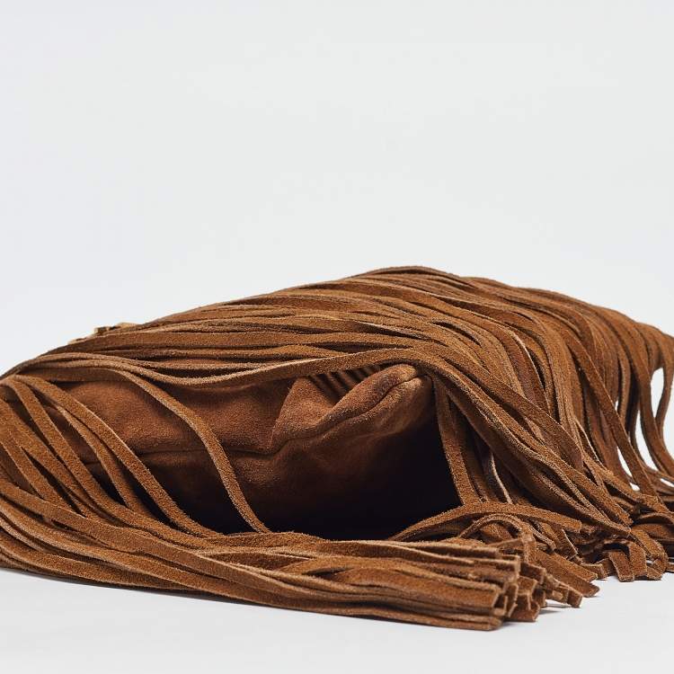 Pre Owned Saint Laurent Brown Suede Fringe Grace Chain Bag