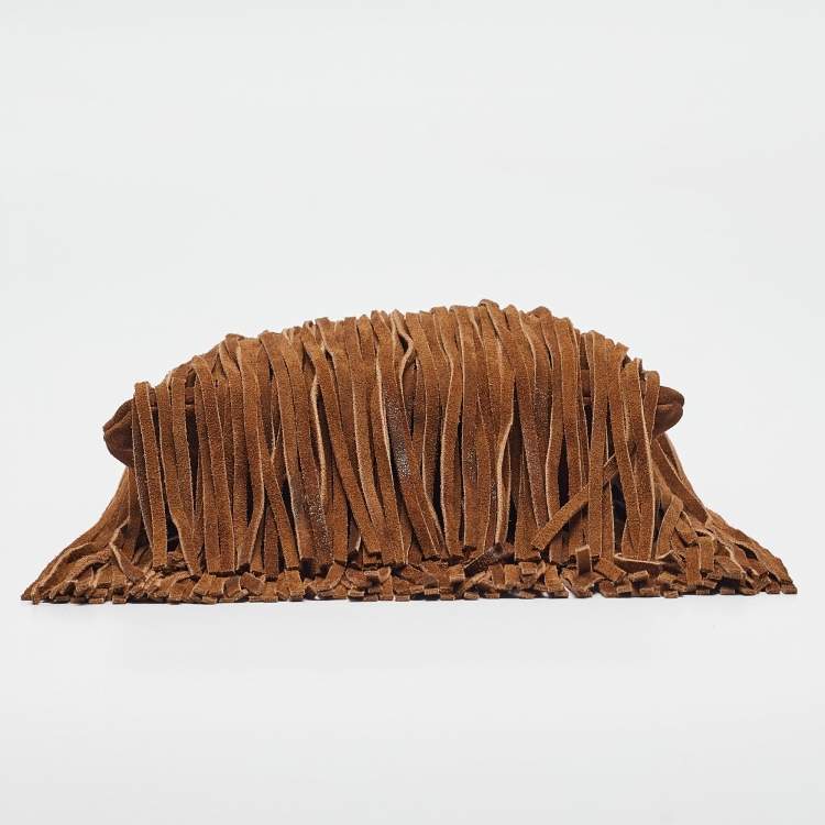 Pre Owned Saint Laurent Brown Suede Fringe Grace Chain Bag