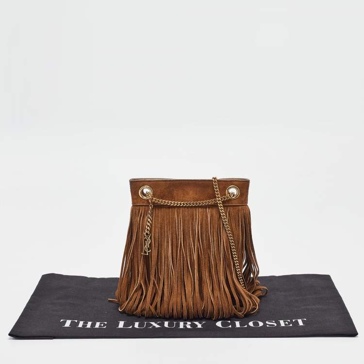 Pre Owned Saint Laurent Brown Suede Fringe Grace Chain Bag