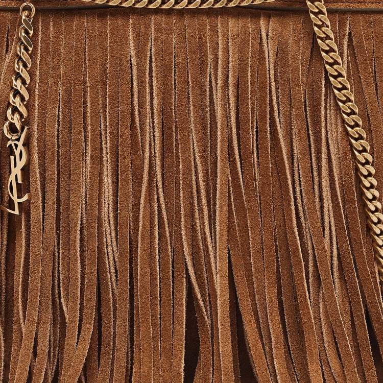 Pre Owned Saint Laurent Brown Suede Fringe Grace Chain Bag