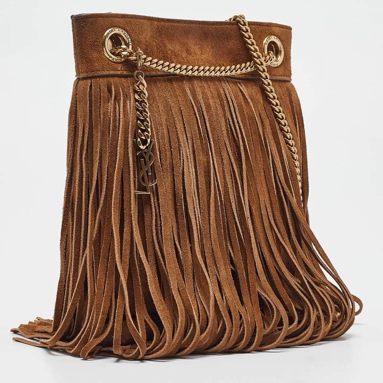 Pre Owned Saint Laurent Brown Suede Fringe Grace Chain Bag