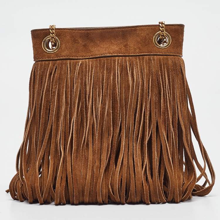 Pre Owned Saint Laurent Brown Suede Fringe Grace Chain Bag