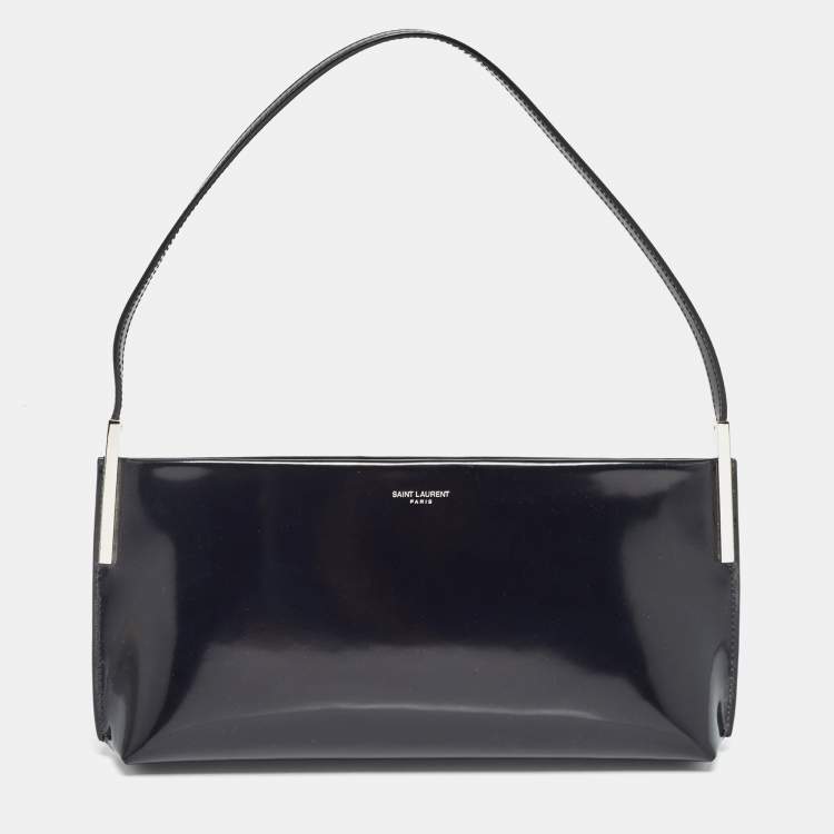 Pre Owned Saint Laurent Black Brushed Leather Small Suzanne Rigid Shoulder Bag