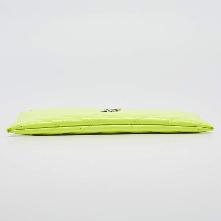 Pre Owned Saint Laurent Neon Yellow Matelasse Patent Leather Monogram Bill Pouch
