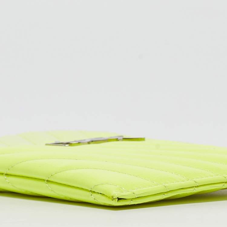 Pre Owned Saint Laurent Neon Yellow Matelasse Patent Leather Monogram Bill Pouch