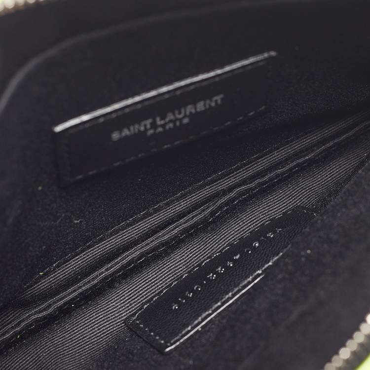 Pre Owned Saint Laurent Neon Yellow Matelasse Patent Leather Monogram Bill Pouch