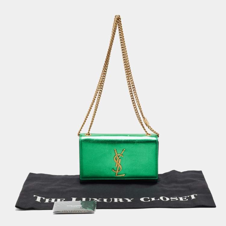 Pre Owned Saint Laurent Green Patent Leather New Small Kate Wallet On Chain