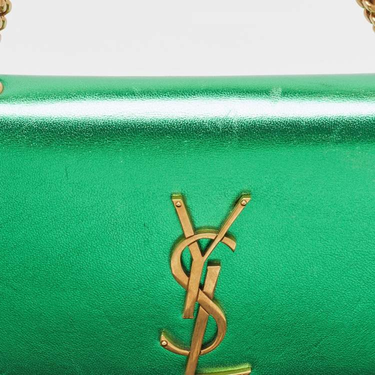 Pre Owned Saint Laurent Green Patent Leather New Small Kate Wallet On Chain
