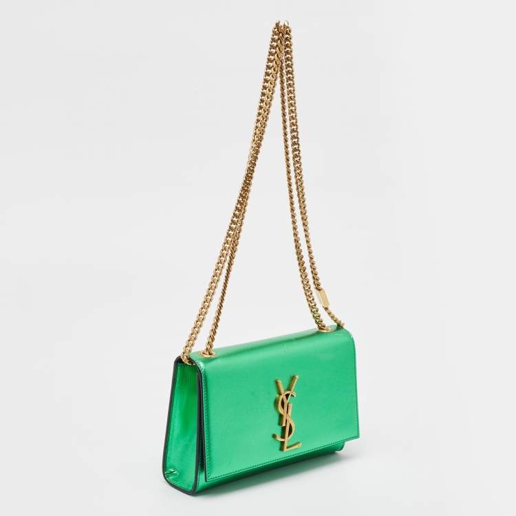 Pre Owned Saint Laurent Green Patent Leather New Small Kate Wallet On Chain