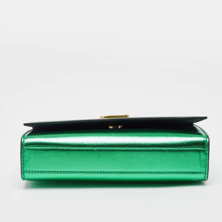 Pre Owned Saint Laurent Green Patent Leather New Small Kate Wallet On Chain
