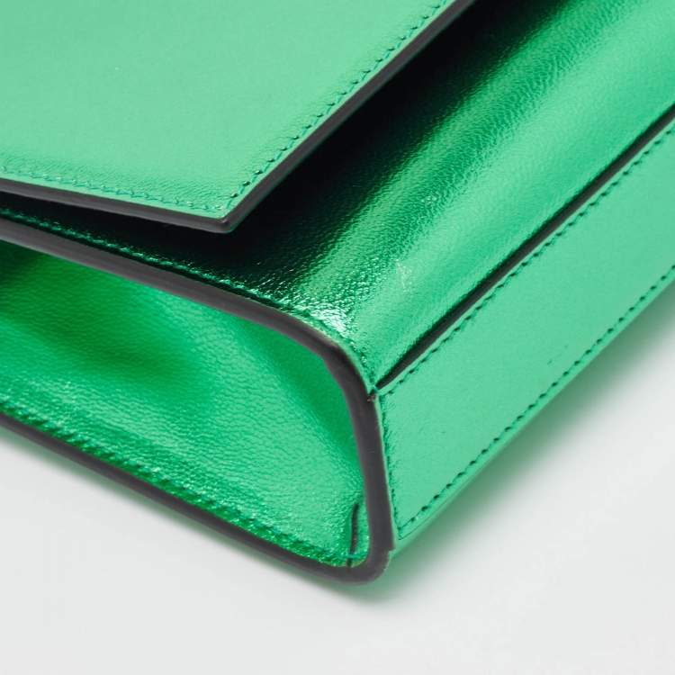Pre Owned Saint Laurent Green Patent Leather New Small Kate Wallet On Chain