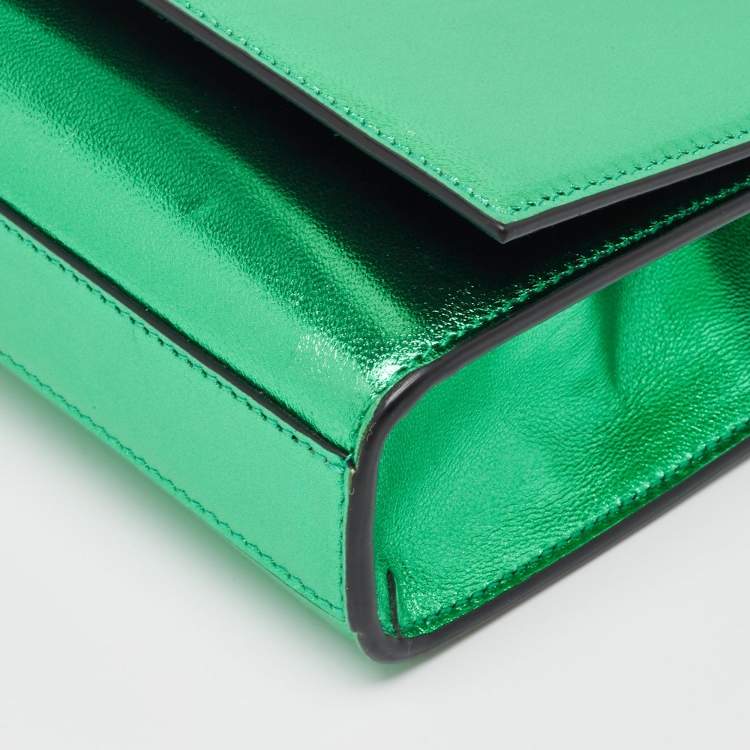 Pre Owned Saint Laurent Green Patent Leather New Small Kate Wallet On Chain