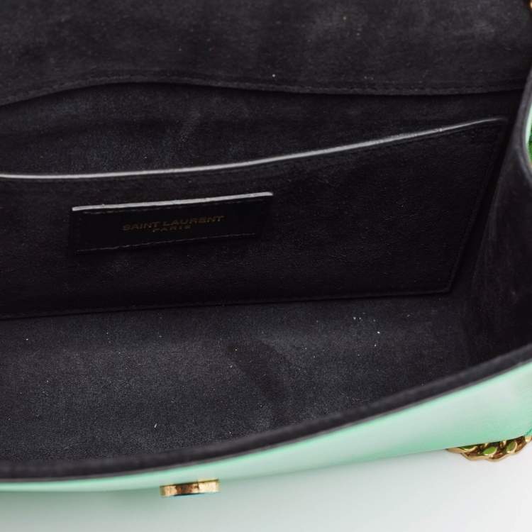 Pre Owned Saint Laurent Green Patent Leather New Small Kate Wallet On Chain
