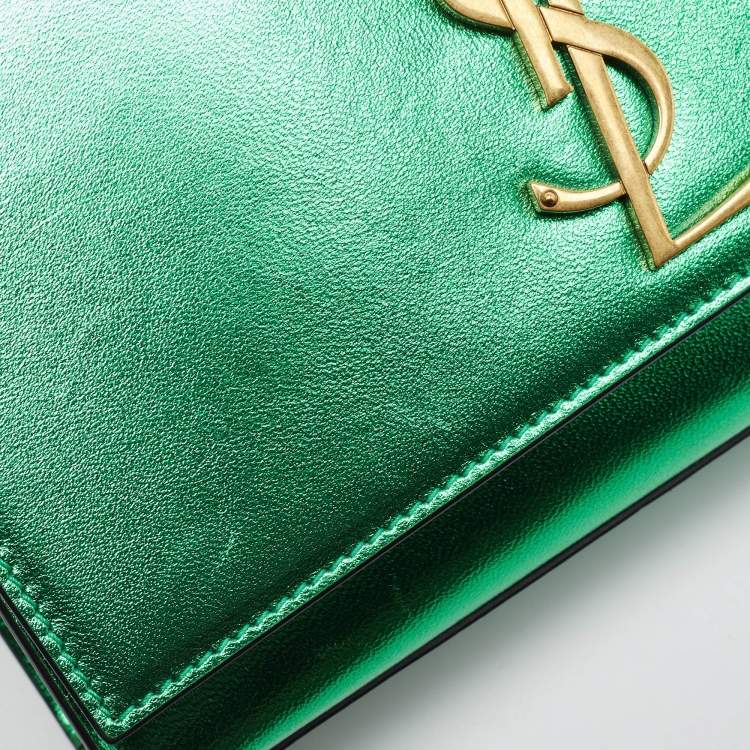 Pre Owned Saint Laurent Green Patent Leather New Small Kate Wallet On Chain