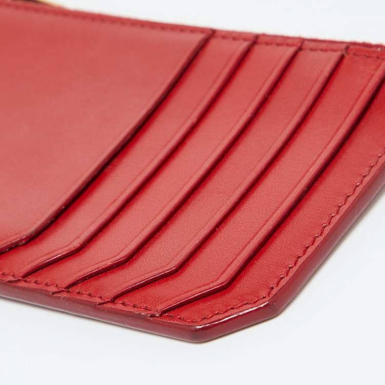 Pre Owned Saint Laurent Red Leather Zip Card Case