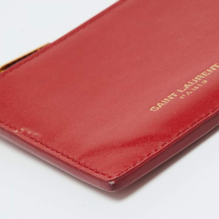 Pre Owned Saint Laurent Red Leather Zip Card Case