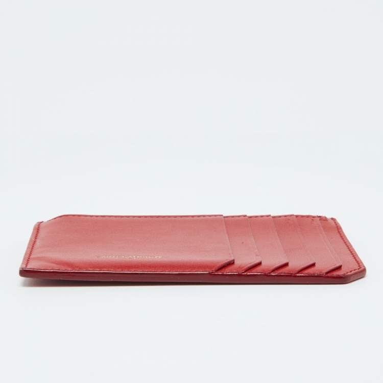 Pre Owned Saint Laurent Red Leather Zip Card Case