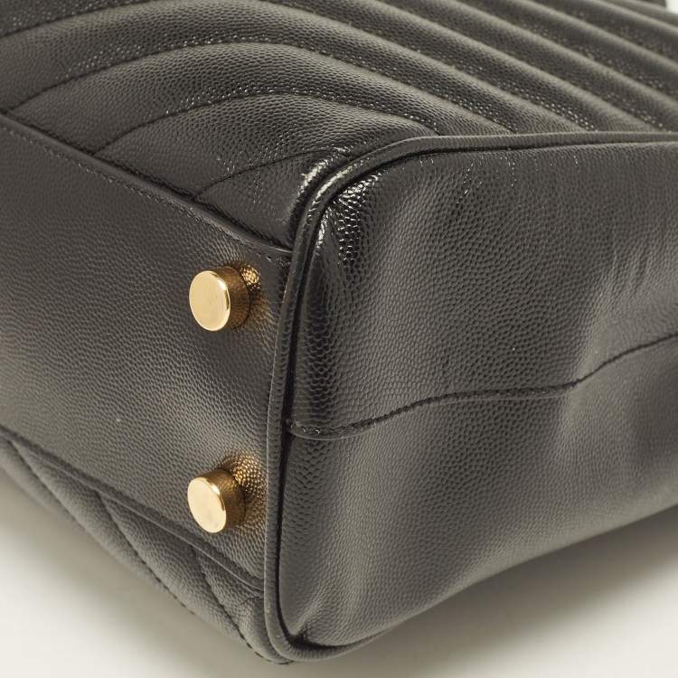 Pre Owned Saint Laurent Black Matelassé Leather Cassandre Shopper Tote