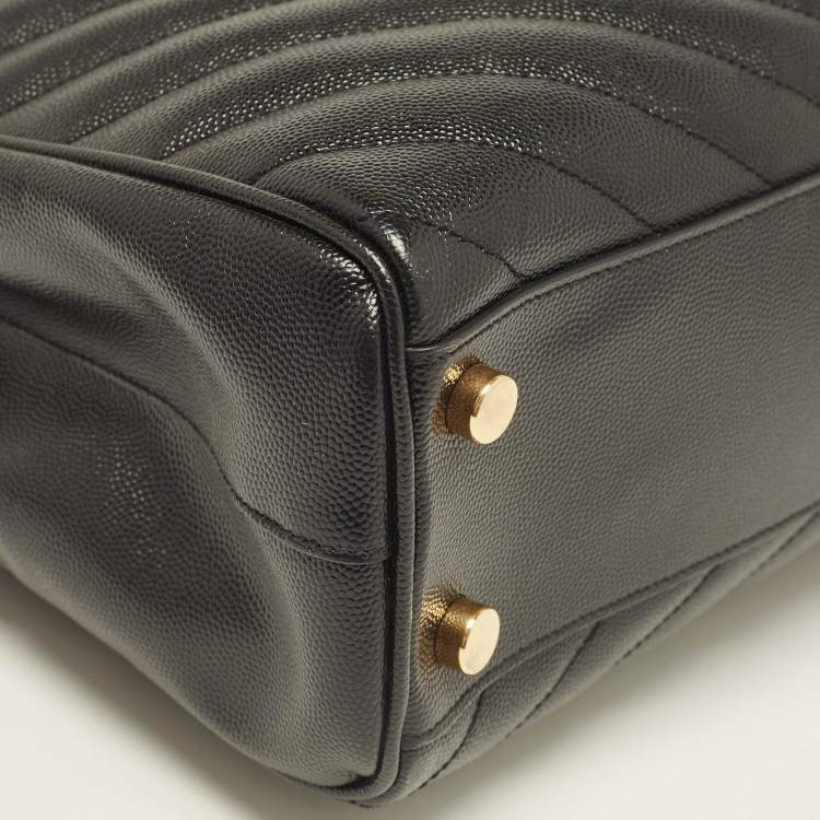 Pre Owned Saint Laurent Black Matelassé Leather Cassandre Shopper Tote