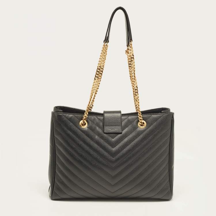 Pre Owned Saint Laurent Black Matelassé Leather Cassandre Shopper Tote
