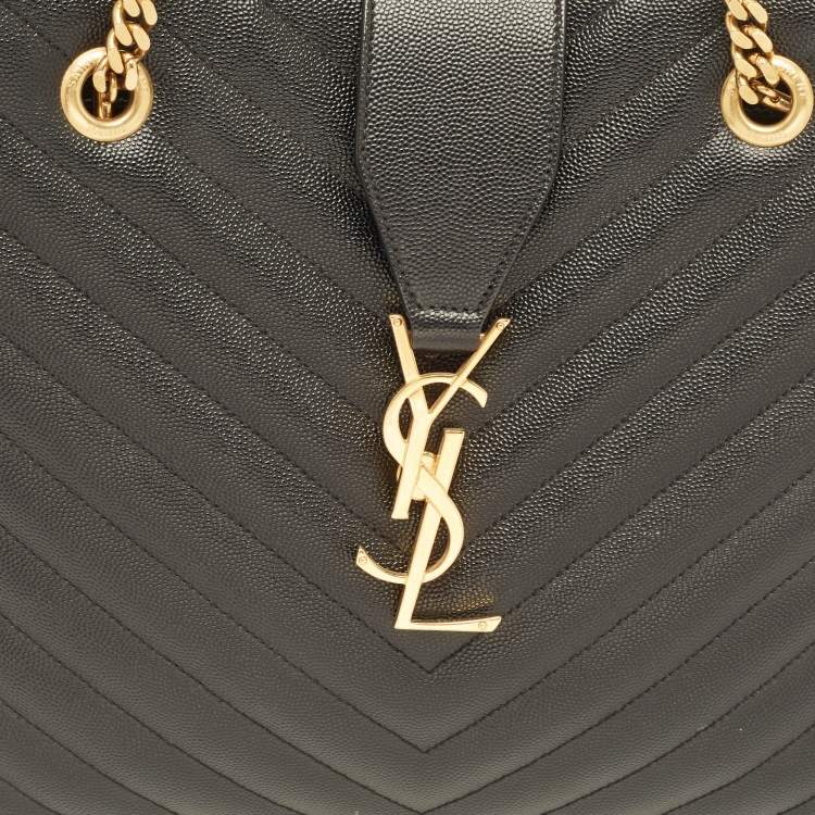 Pre Owned Saint Laurent Black Matelassé Leather Cassandre Shopper Tote