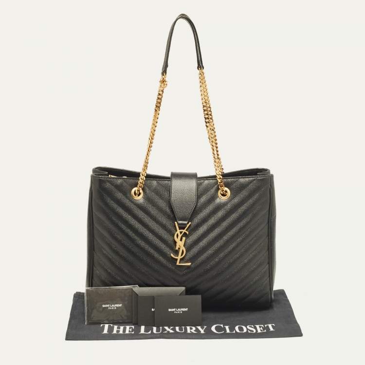 Pre Owned Saint Laurent Black Matelassé Leather Cassandre Shopper Tote