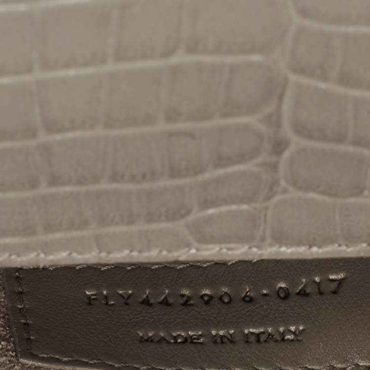 Pre Owned Saint Laurent Grey Croc Embossed Leather Medium Sunset Shoulder Bag