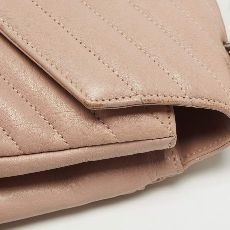 Pre Owned Saint Laurent Old Rose Matelassé Leather Medium College Top Handle Bag