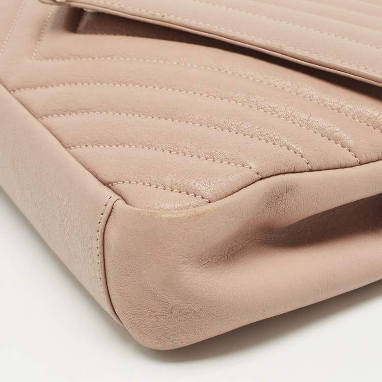 Pre Owned Saint Laurent Old Rose Matelassé Leather Medium College Top Handle Bag