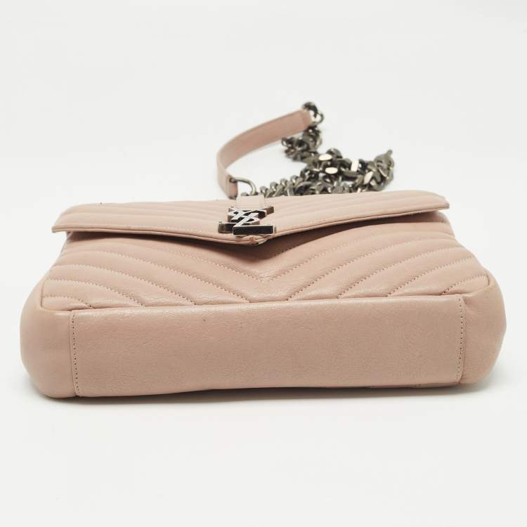 Pre Owned Saint Laurent Old Rose Matelassé Leather Medium College Top Handle Bag