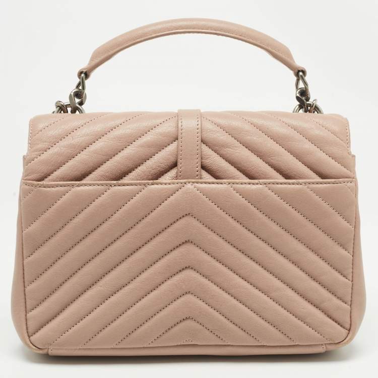 Pre Owned Saint Laurent Old Rose Matelassé Leather Medium College Top Handle Bag