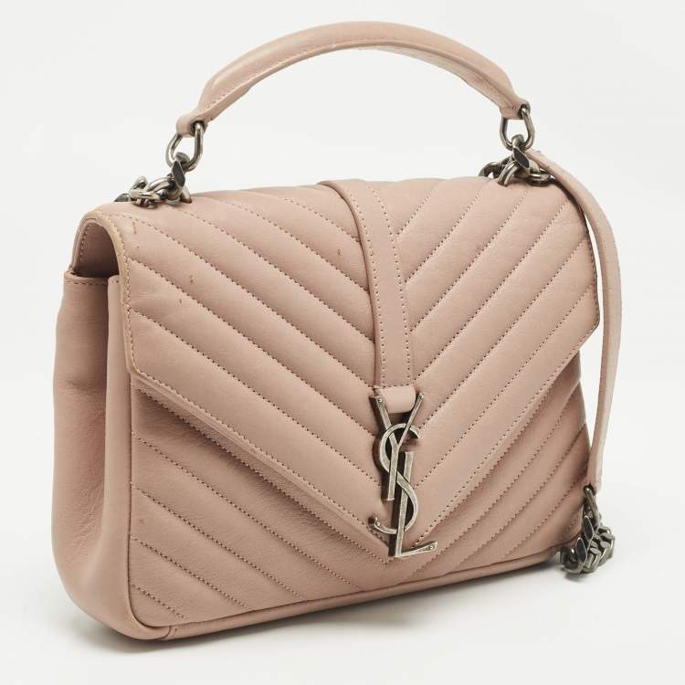 Pre Owned Saint Laurent Old Rose Matelassé Leather Medium College Top Handle Bag