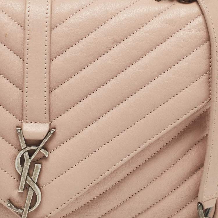 Pre Owned Saint Laurent Old Rose Matelassé Leather Medium College Top Handle Bag