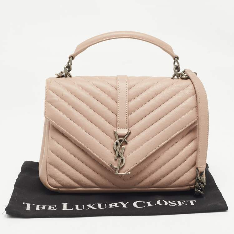 Pre Owned Saint Laurent Old Rose Matelassé Leather Medium College Top Handle Bag