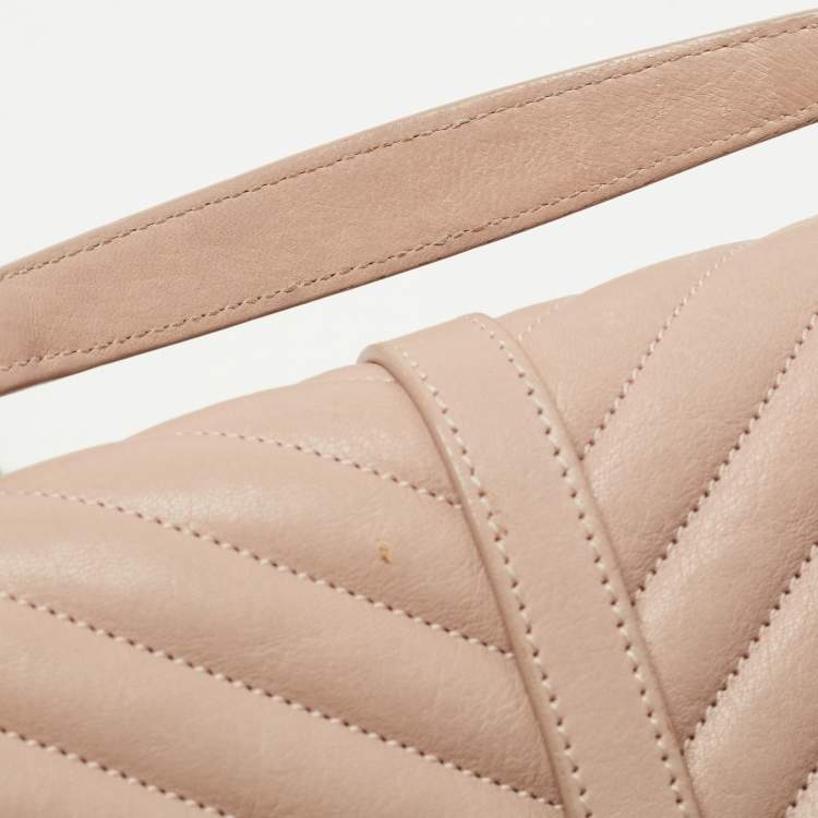 Pre Owned Saint Laurent Old Rose Matelassé Leather Medium College Top Handle Bag