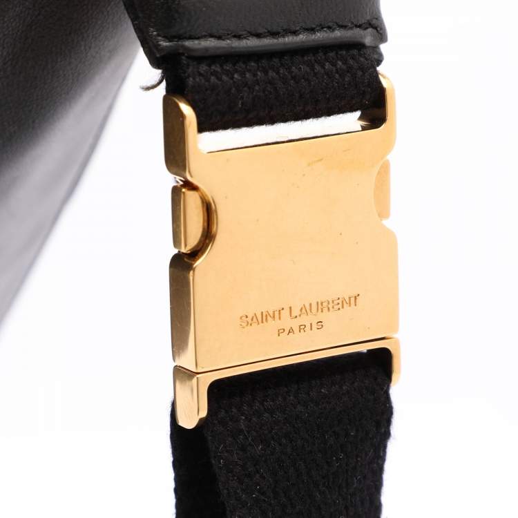Pre Owned Saint Laurent Black Leather Monogram Embellished Belt Bag