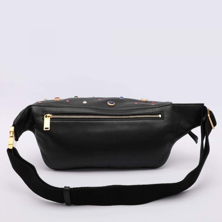Pre Owned Saint Laurent Black Leather Monogram Embellished Belt Bag