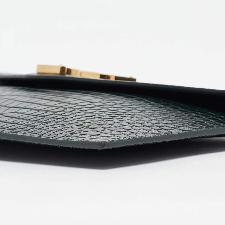 Pre Owned Saint Laurent Green Croc Embossed Leather Uptown Pouch
