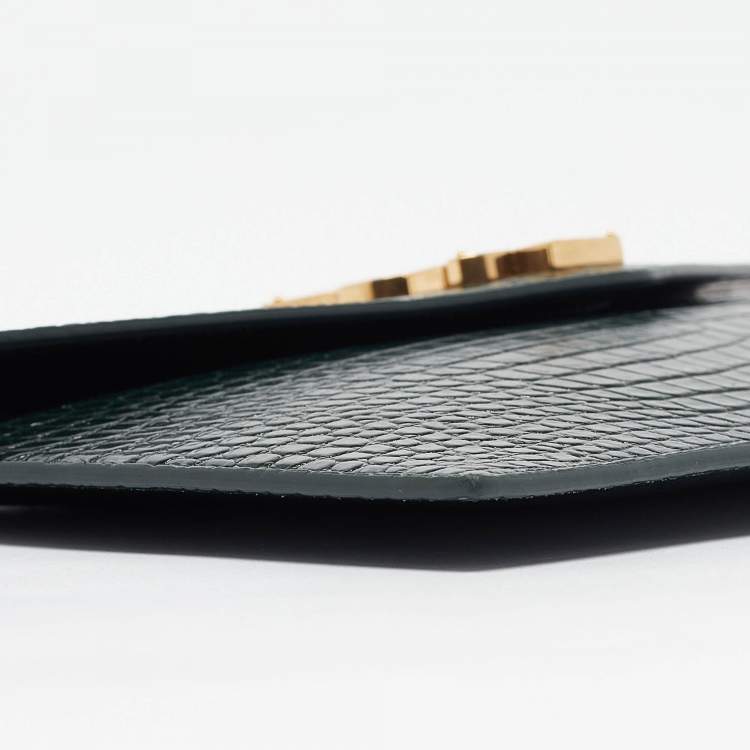 Pre Owned Saint Laurent Green Croc Embossed Leather Uptown Pouch