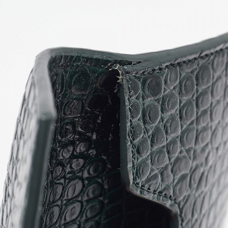 Pre Owned Saint Laurent Green Croc Embossed Leather Uptown Pouch