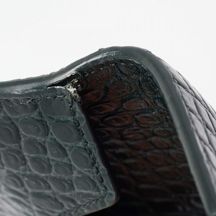 Pre Owned Saint Laurent Green Croc Embossed Leather Uptown Pouch