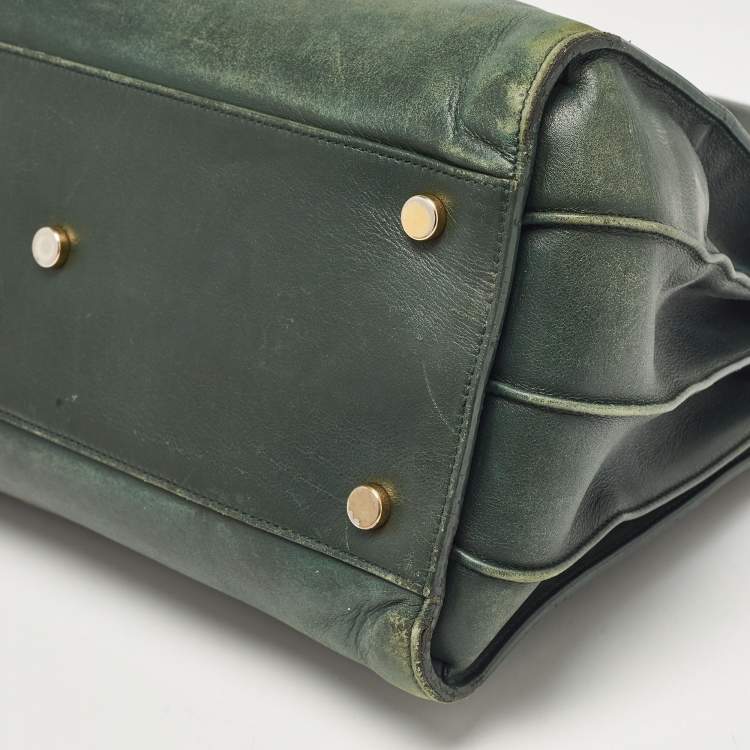 Pre Owned Saint Laurent Green Leather Small Classic Sac De Jour Tote