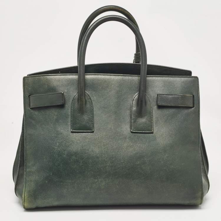 Pre Owned Saint Laurent Green Leather Small Classic Sac De Jour Tote