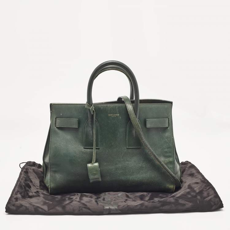 Pre Owned Saint Laurent Green Leather Small Classic Sac De Jour Tote