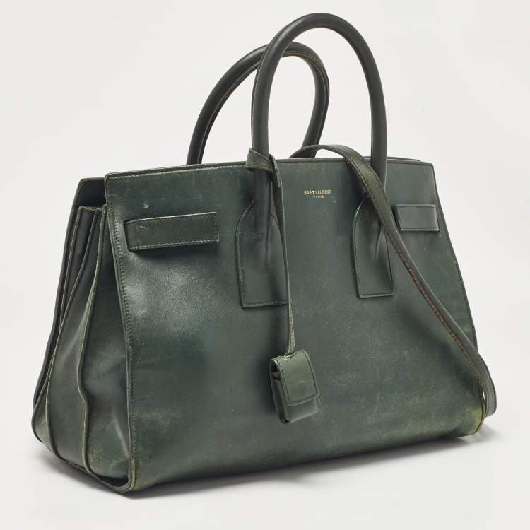 Pre Owned Saint Laurent Green Leather Small Classic Sac De Jour Tote